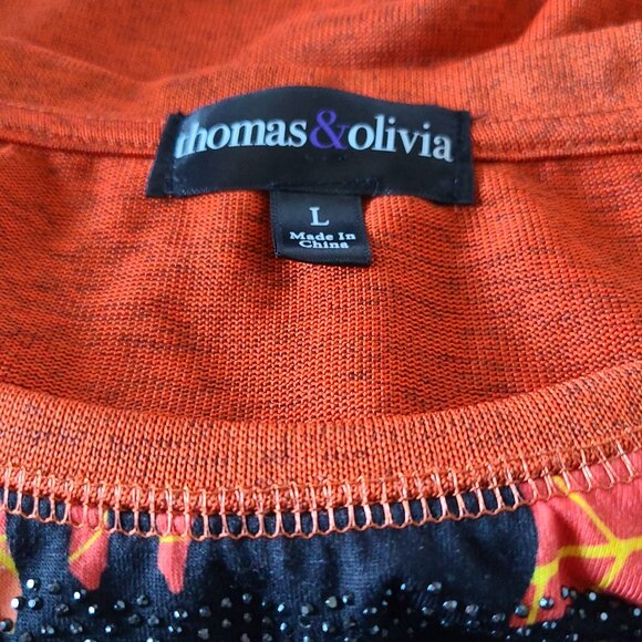 THOMAS & OLIVIA HALLOWEEN TOP /HAUNTED HOUSE EMBELLISHED/ SZ L/SPARKLE DETAIL - Picture 2 of 9